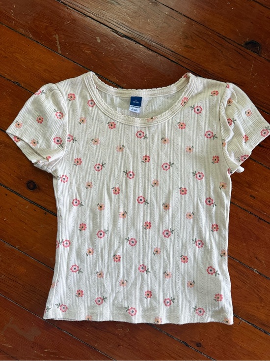 Old Navy Other - Old Navy Cream Ribbed Short Sleeve Tee with Pink Floral Print
